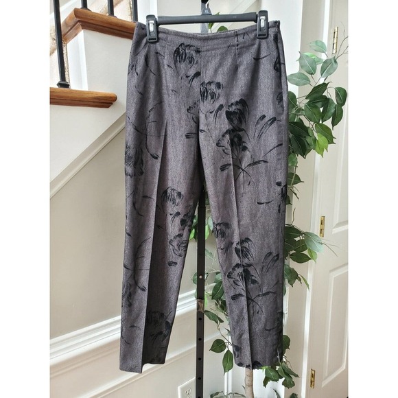 Eric Womens Gray Floral Cotton Mid Rise Side Zip Straight Leg Dress Pants Size 4 - Picture 1 of 10